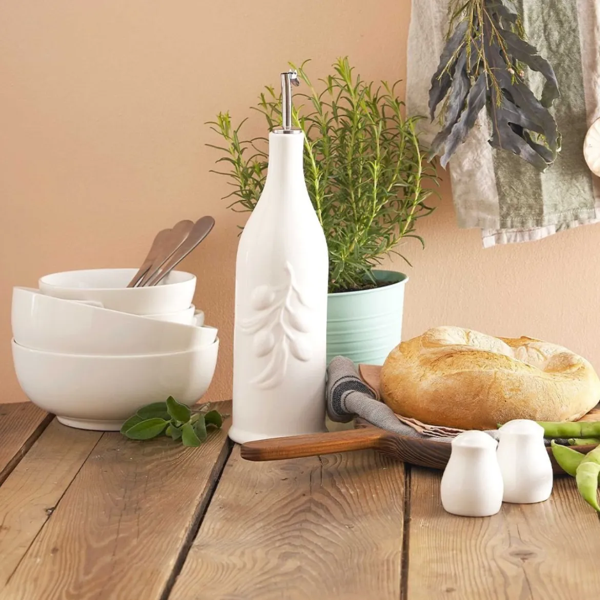 Aceitera cilíndrica de porcelana Menage La Porcellana Bianca