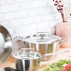 Cacerola alta de acero inoxidable con tapa de inox 1826 Cristel