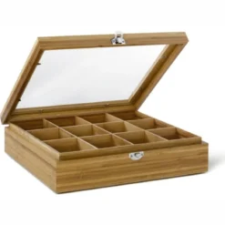 Caja de té de bambú con 12 compartimentos Bredemeijer