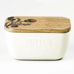 Mantequera cerámica con tapa de madera de roble Selbrae