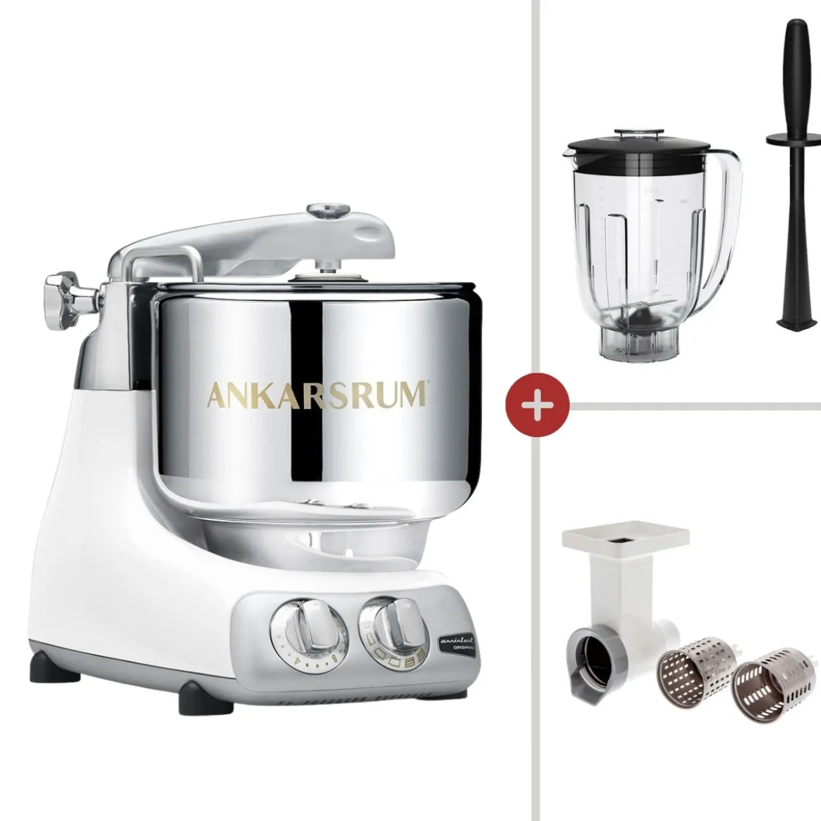 ¡Pack promoción! Amasadora Ankarsrum + Accesorios batidora de vaso y cortador de verduras