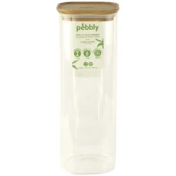 Recipientes herméticos de cristal con tapa de bambú Pebbly
