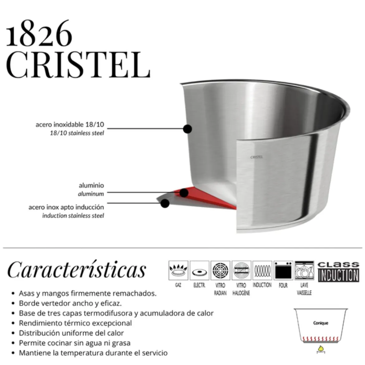 Sartén de acero inoxidable 1826 Cristel