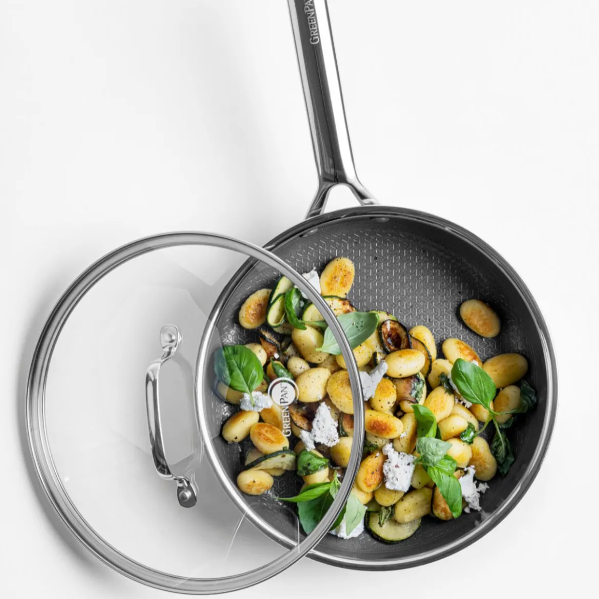 Sauté cerámica de acero inox tricapa con fondo de nido de abeja y tapa de cristal Apex GreenPan