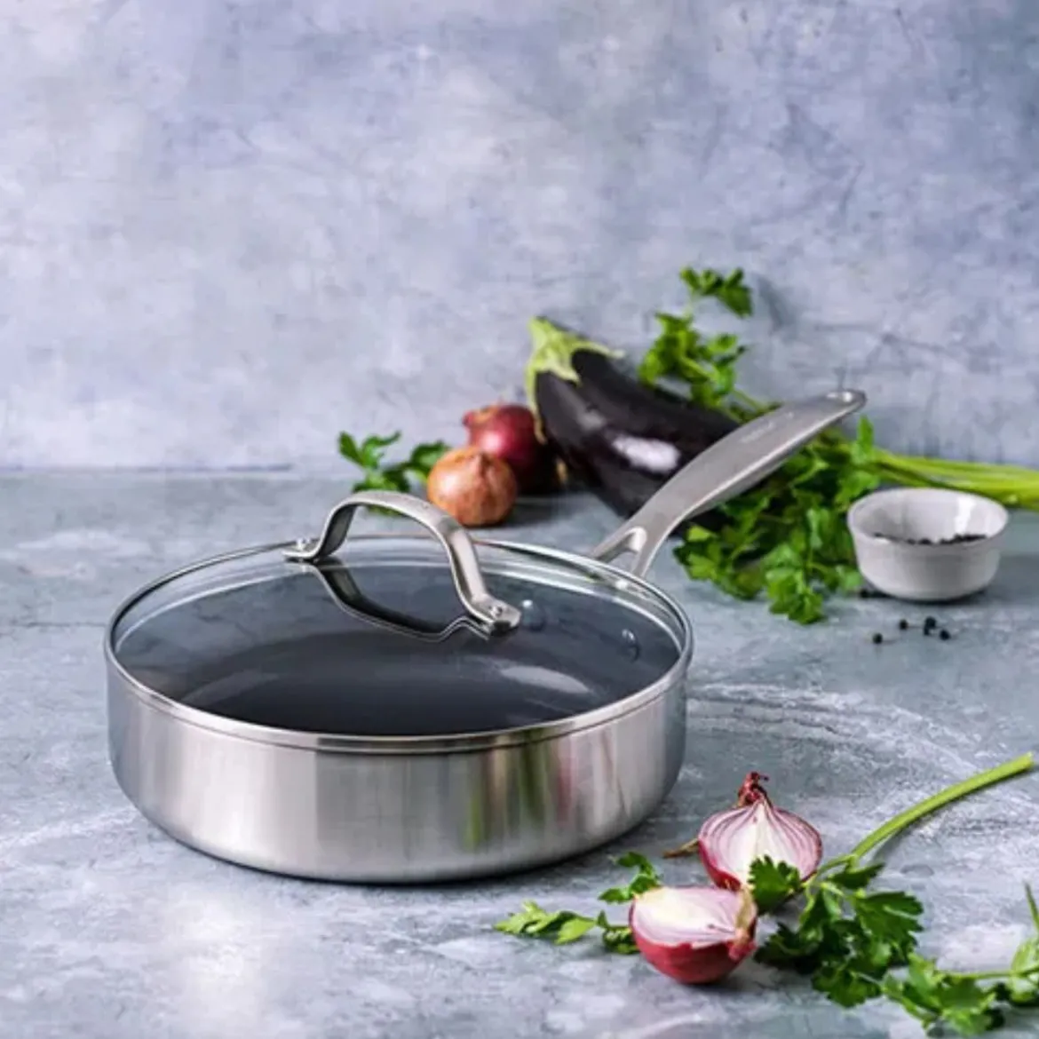 Sauté cerámica exterior acero inoxidable con tapa de cristal Geneva GreenPan