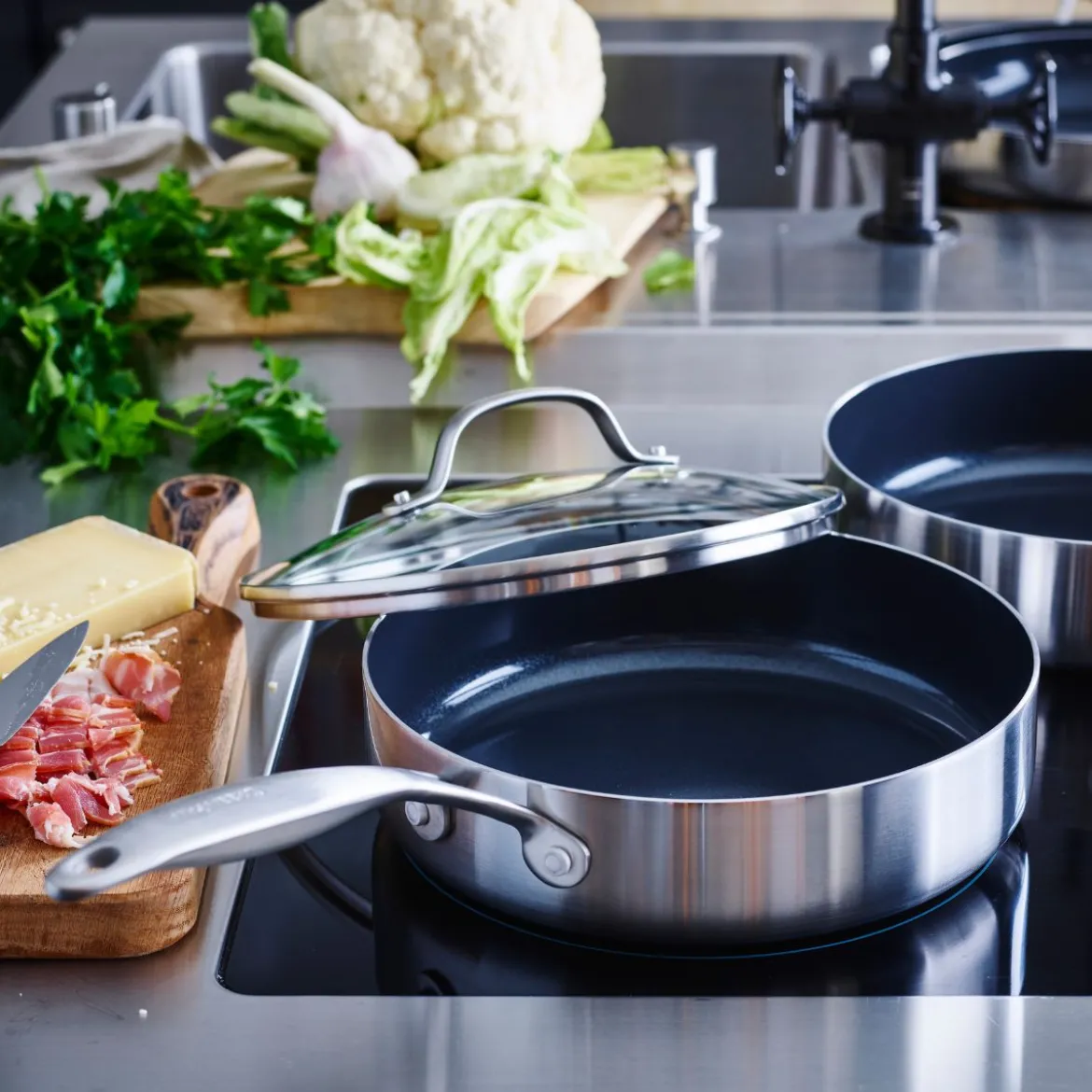 Sauté cerámica exterior acero inoxidable con tapa de cristal Geneva GreenPan