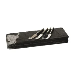 Set de 4 mini tablas de pizarra y 4 cuchillos para queso Selbrae