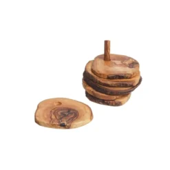 Set de 6 posavasos de madera de olivo con soporte Selbrae