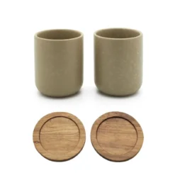 Set de 2 vasos cerámicos con posavasos de bambú Umea Bredemeijer