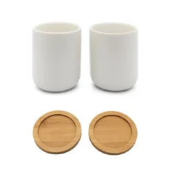 Set de 2 vasos cerámicos con posavasos de bambú Umea Bredemeijer