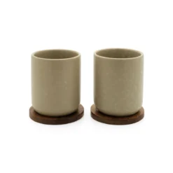 Set de 2 vasos cerámicos con posavasos de bambú Umea Bredemeijer