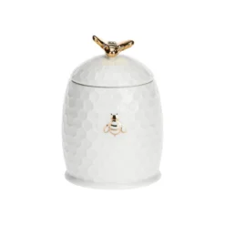 Tarro de porcelana para la miel con cuchara de madera Aperegina Oro La Porcellana Bianca