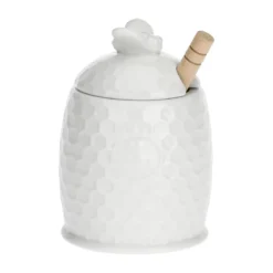 Tarro para la miel de porcelana con cuchara de madera Aperegina La Porcellana Bianca